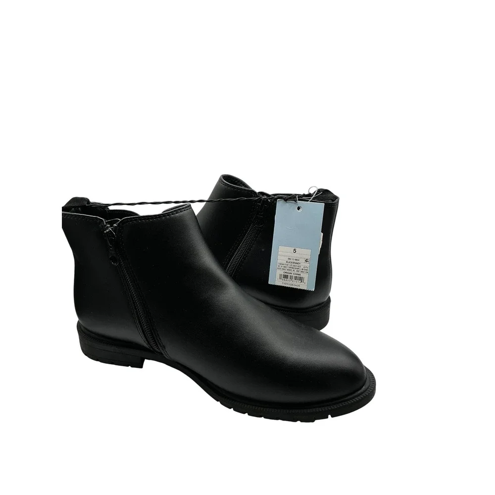 Cat & Jack Brandy Black Chelsea Ankle Boots Side Zip Faux Leather Size 5 NEW